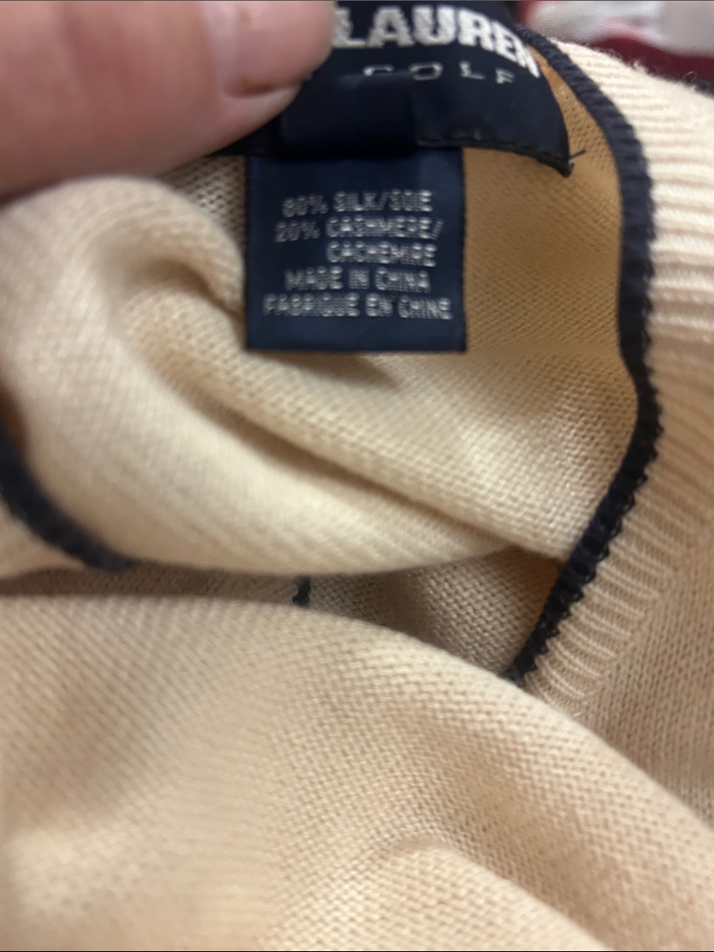 Ralph Lauren Cream Crewneck Cashmere Blend Button Cardigan with Contrast Trim L - Picture 4 of 4
